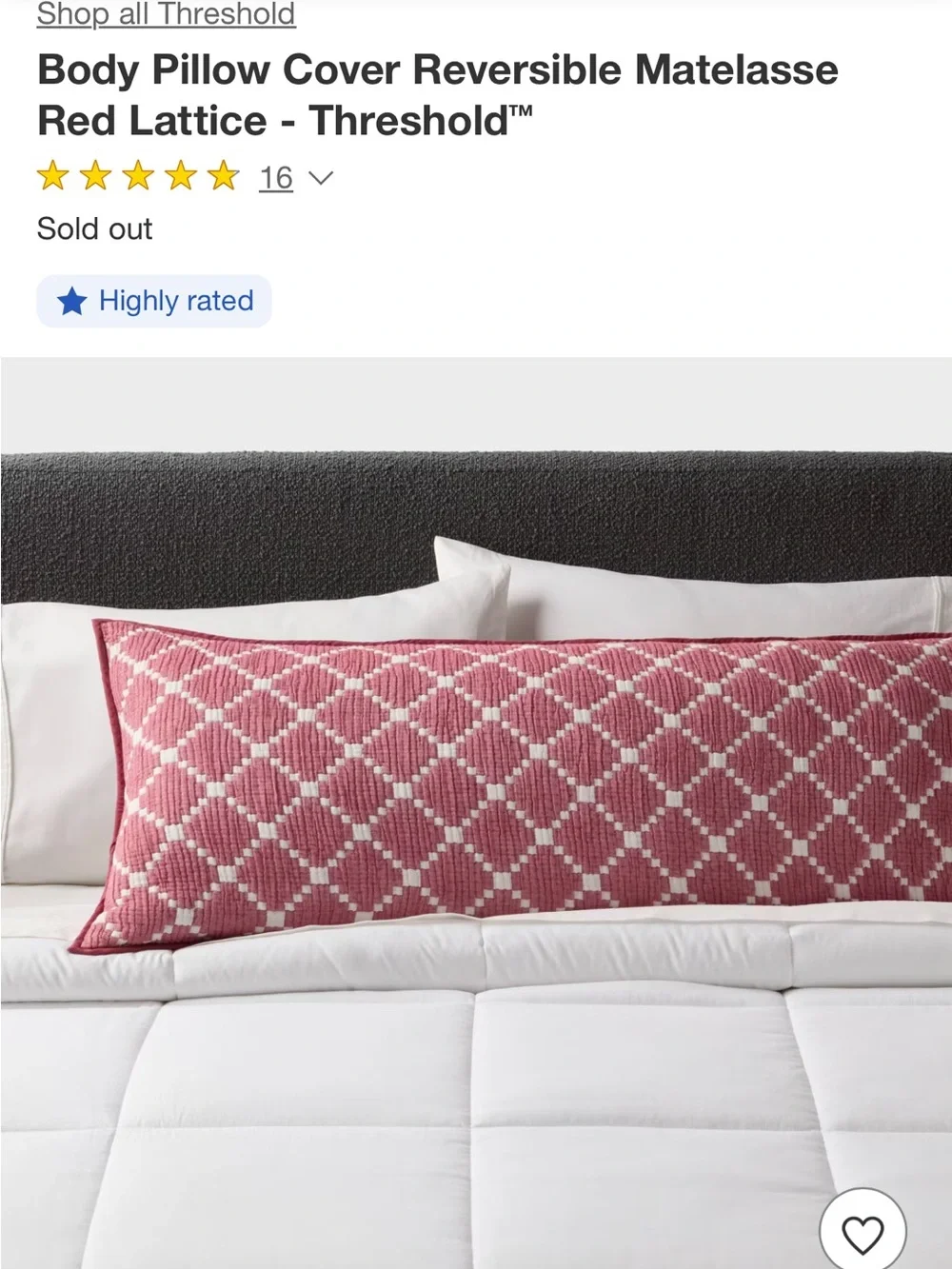 Threshold Matelassé Reversible Body Pillow Cover in Pink and White